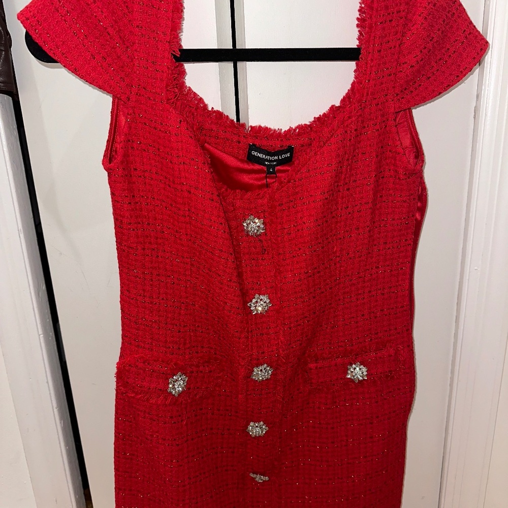 Generation Love Mikayla Tweed Dress - Red size 4